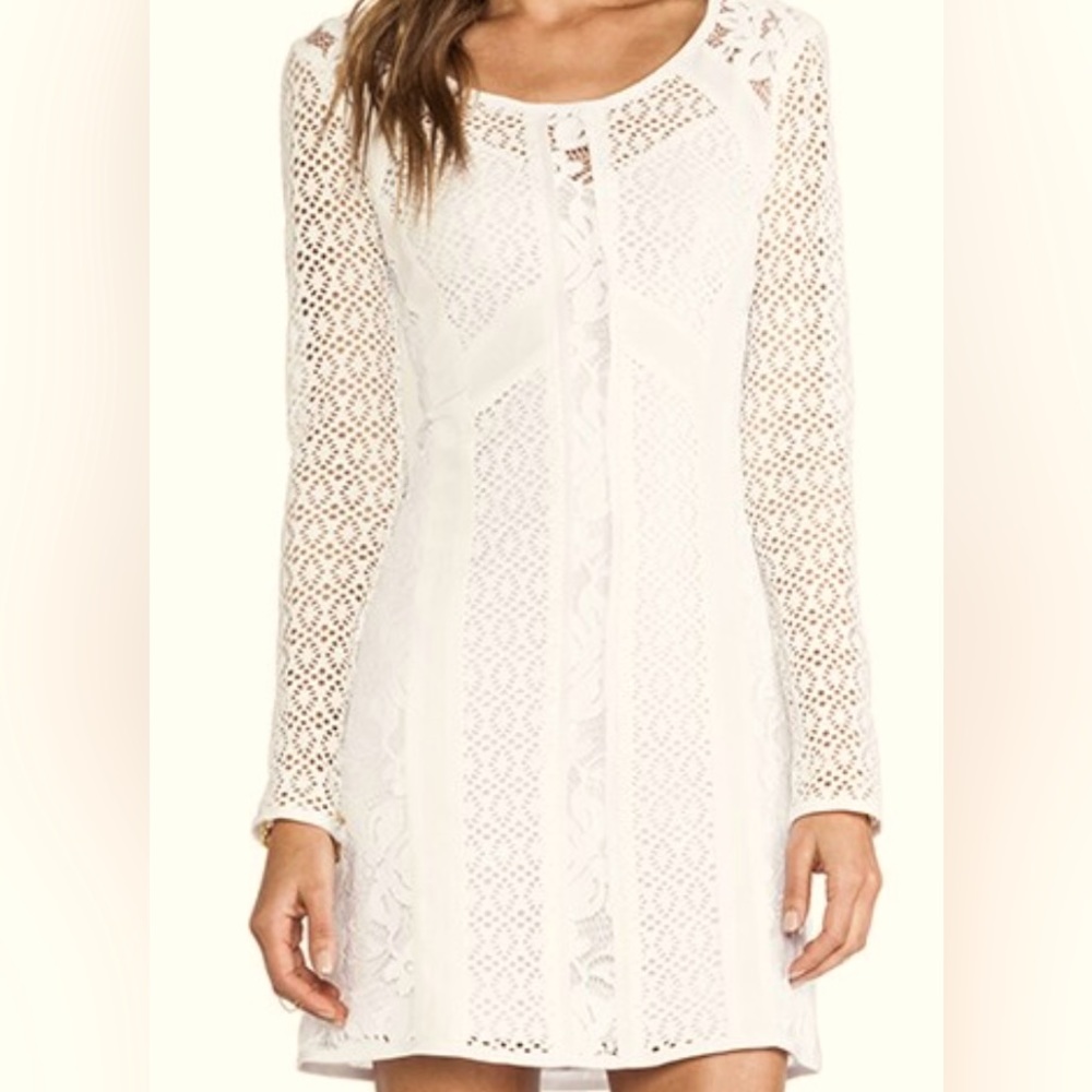Nanette Lepore White Cream Floral Print See through Long Sleeve Dress Size 2